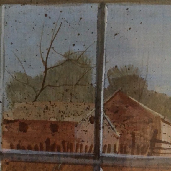 Farmhouse decor framed picture of a farm in winter as seen through a window - Picture 3 of 13